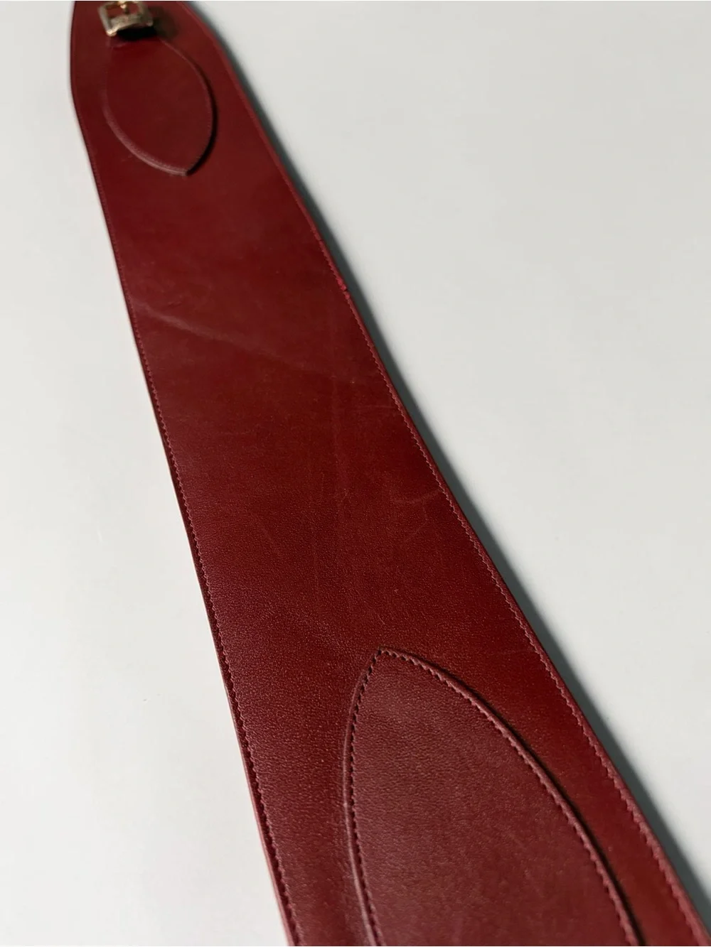 Vintage 80s Phillippe Wide Burgundy Leather Waist Belt with Gold Buckle Sz Small
